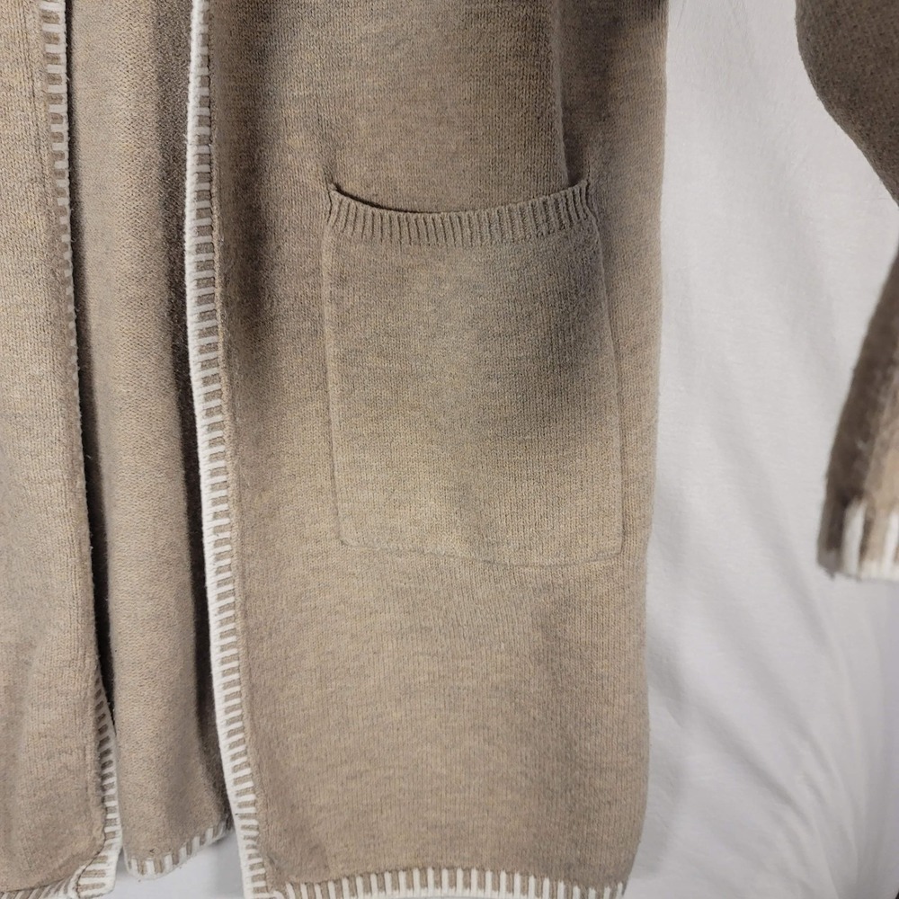 Dokotoo Cardigan Womens L Beige Open Front Knit Sweater Pockets Trim Cozy Winter - Picture 3 of 11